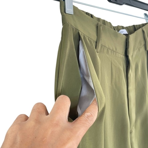 Tronjori Women's Small Green Wide Flare Leg Dress Pants High Waist Palazzo Pants - Picture 6 of 11